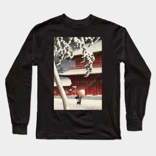 Red temple in Snow Japanese art Long Sleeve T-Shirt